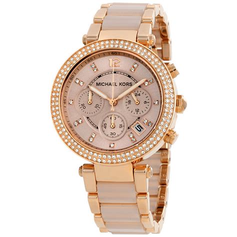 michael kors parker rose gold tone & blush chronograph watch|parker rose gold tone watch.